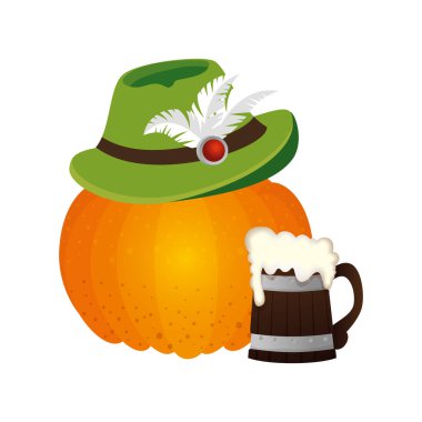 Oktoberfest şapka balkabağı ve bira vektör tasarımı