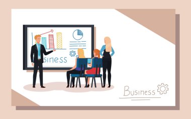 iş adamları bilgi grafikleri sunumuyla toplanıyor