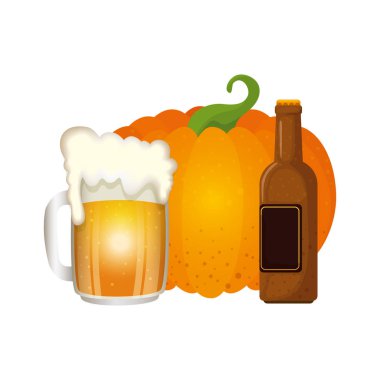 Oktoberfest bira ve balkabağı vektör tasarımı