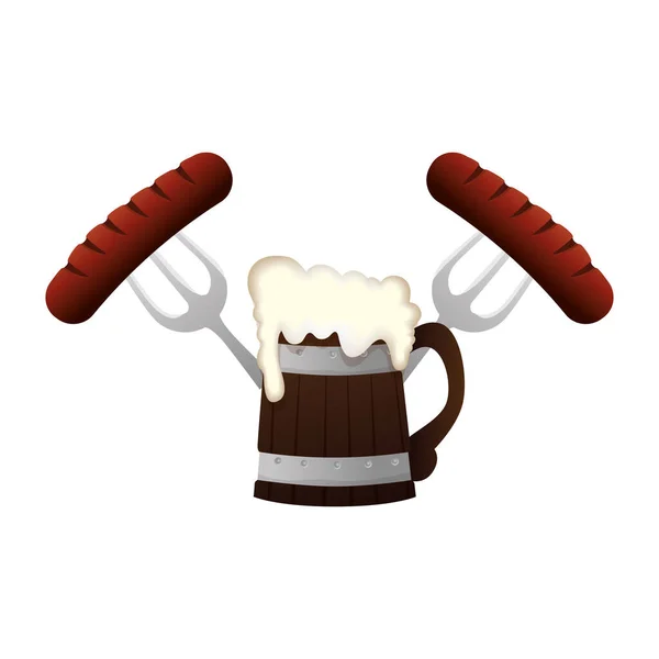 Октоберфест векторний дизайн пива та ковбаси — стоковий вектор