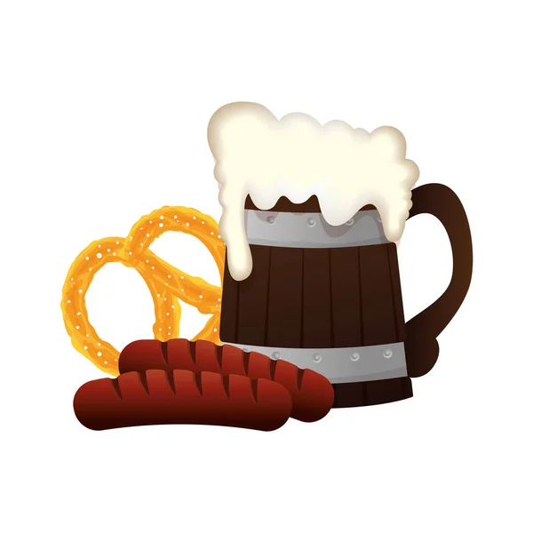 Oktoberfest bier en worst vector ontwerp — Stockvector