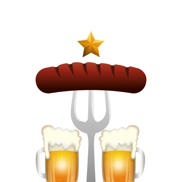 Oktoberfest birra e salsiccia vector design — Vettoriale Stock