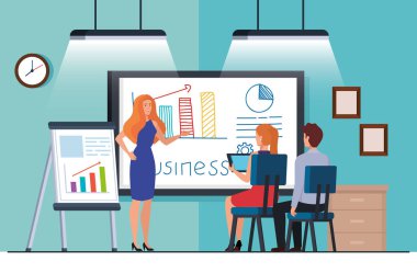 iş adamları bilgi grafikleri sunumuyla toplanıyor