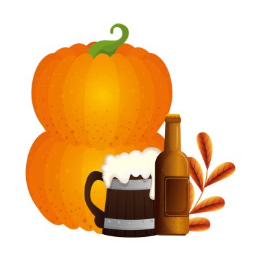 Oktoberfest bira ve balkabağı vektör tasarımı