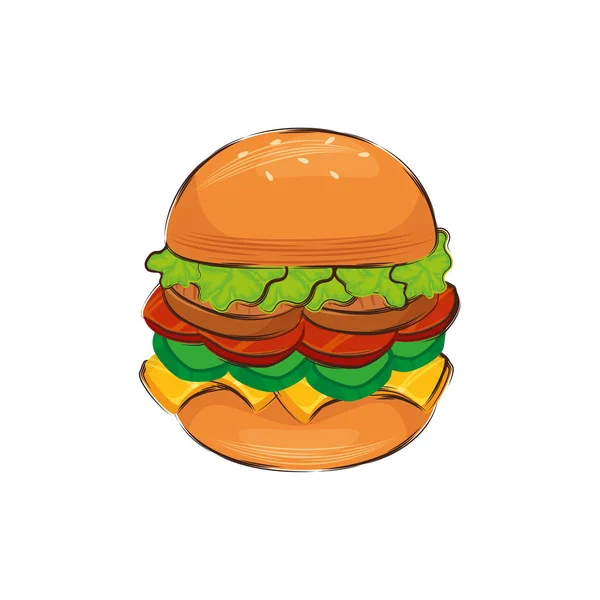 Вкусный гамбургер икона быстрого питания — стоковый вектор