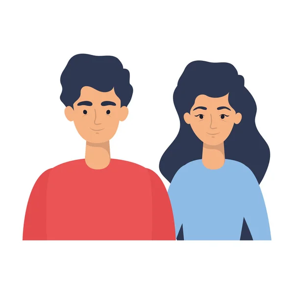 Jeunes amants couple avatars personnages — Image vectorielle