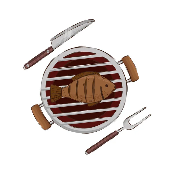 Барбекю с иконкой из рыбы — стоковый вектор