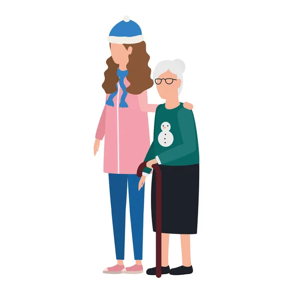 Carino nonna con figlia utilizzando il cappello di Natale — Vettoriale Stock