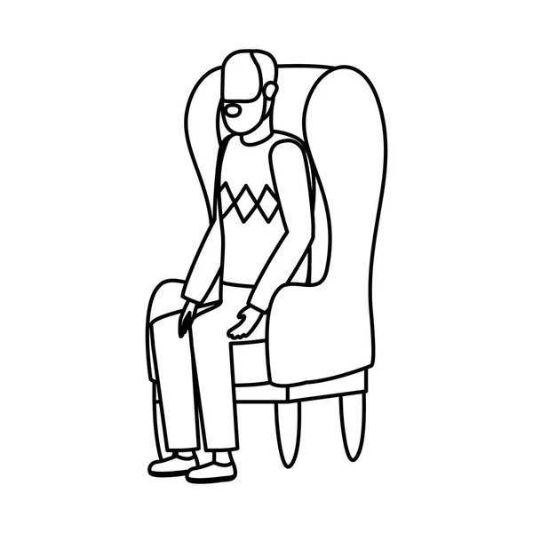 Aranyos nagypapa ülő kanapé karakter — Stock Vector