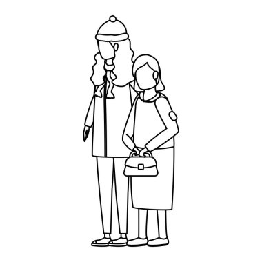 Noel şapkası takan tatlı bir büyükanne ve kızı var.