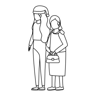 Noel şapkası takan tatlı bir büyükanne ve kızı var.