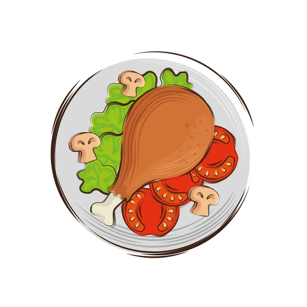 Csirke ízletes zöldségekkel étel izolált ikon — Stock Vector