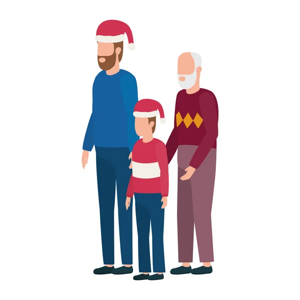Aranyos nagypapa fiatal fiú és unoka segítségével karácsonyi kalap — Stock Vector