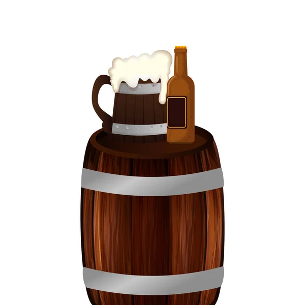 Beer barrel bottle and mug vector design — Stock Vector