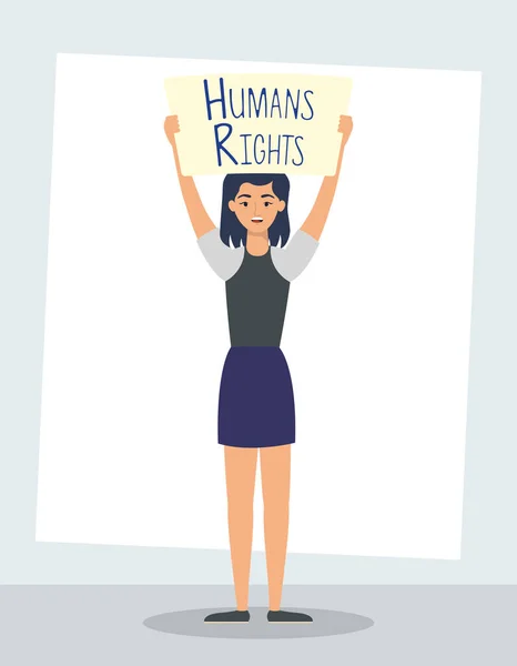 Mujer joven con carácter de etiqueta de derechos humanos — Vector de stock