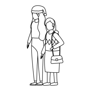 Noel şapkası takan tatlı bir büyükanne ve kızı var.