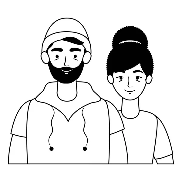 Jeunes amants couple avatars personnages — Image vectorielle