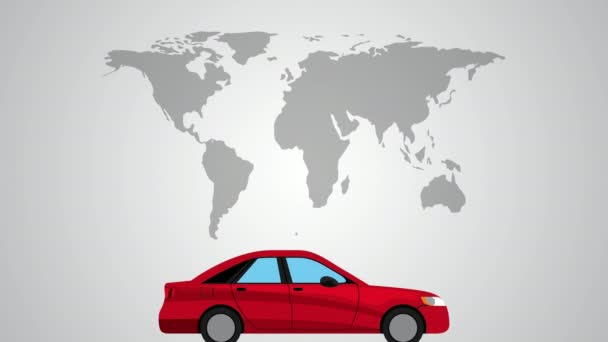 Taxi služba doprava s mapou světa — Stock video
