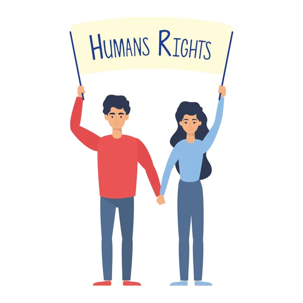 Молодые влюбленные пара с ярлыком прав человека — стоковый вектор