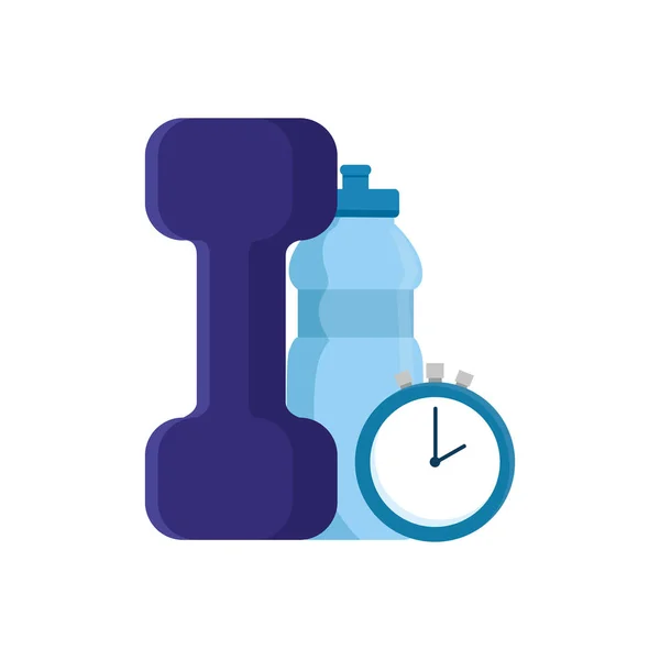 Manubrio con bottiglia d'acqua e cronometro tempo — Vettoriale Stock