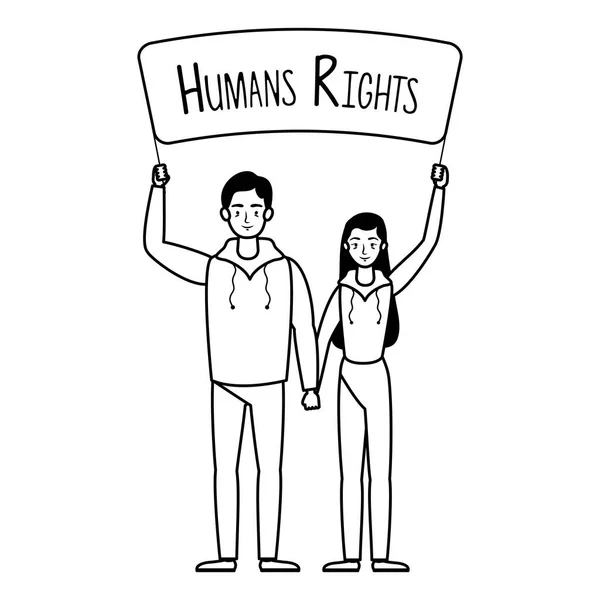 Mladí milenci pár s etiketou lidských práv — Stockový vektor