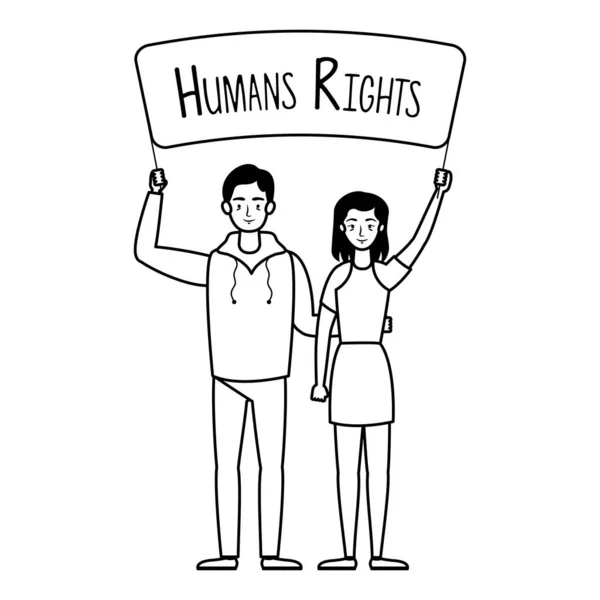 Jonge geliefden paar met mensenrechten label — Stockvector