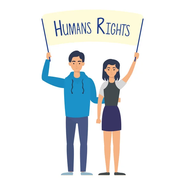 Jovens amantes casal com rótulo de direitos humanos — Vetor de Stock