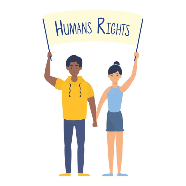 Young interracial couple with human rights label — Stock Vector