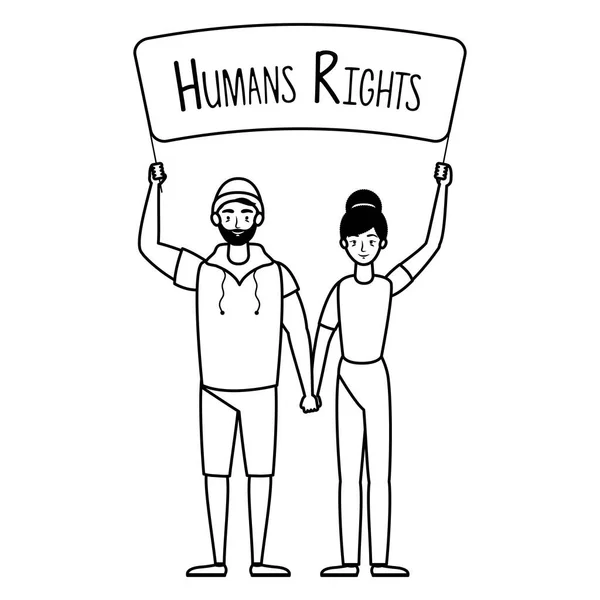 Młodzi kochankowie ze znakiem praw człowieka — Wektor stockowy
