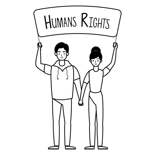 Coppia di giovani amanti con etichetta per i diritti umani — Vettoriale Stock