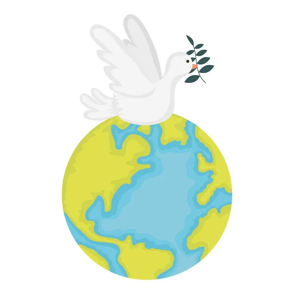 鸽子用橄榄枝和世界上的星球飞翔 — 图库矢量图片