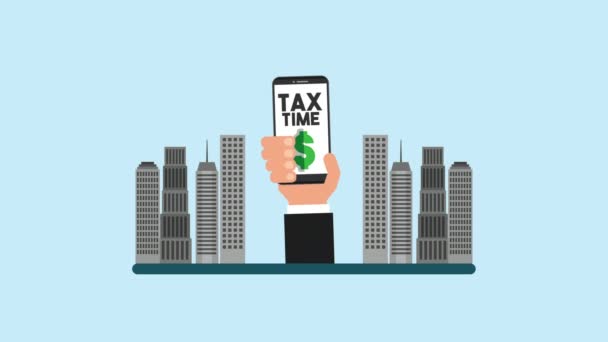 Время уплаты налогов с помощью приложения для смартфонов — стоковое видео