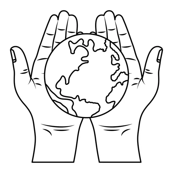 Mãos levantando planeta terra mundo —  Vetores de Stock