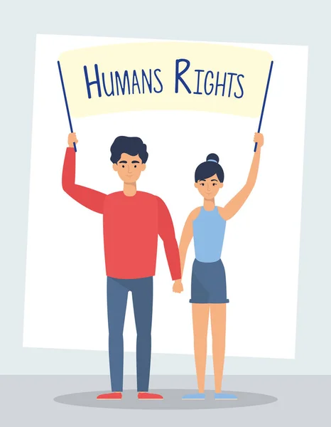 Young lovers couple with human rights label — Stock Vector
