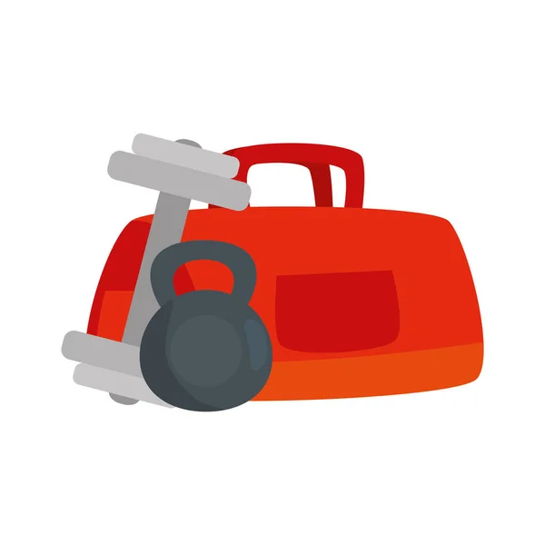 Set of dumbbell with handbag gym isolated icon — Stock Vector