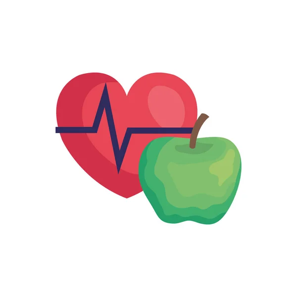 Pulso de frecuencia cardíaca con icono aislado de manzana — Archivo Imágenes Vectoriales
