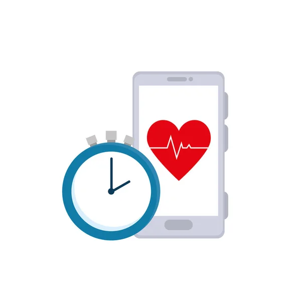 Chronometr čas a smartphone se srdeční frekvencí — Stockový vektor