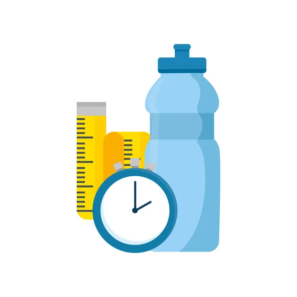 瓶装水，带有计时器时间和磁带测量 — 图库矢量图片