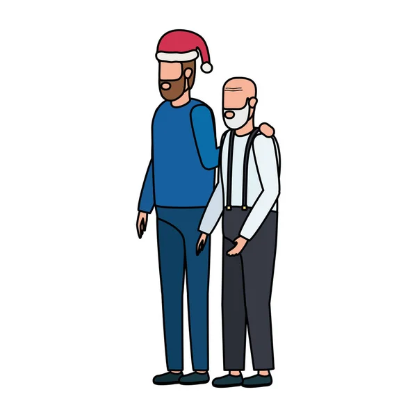 Χαριτωμένο παππούς με το νεαρό γιο χρησιμοποιώντας το καπέλο Χριστούγεννα — Διανυσματικό Αρχείο
