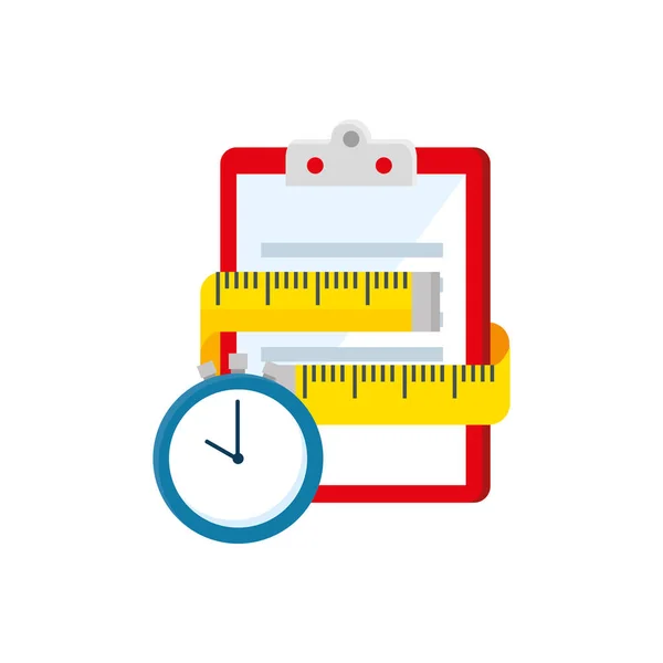 Maßband mit Klemmbrett und Chronometer — Stockvektor