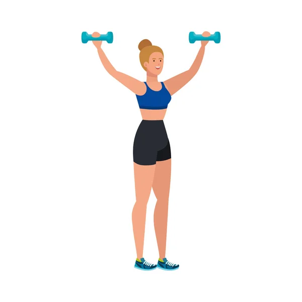 Young woman athlete with dumbbell avatar character — Stock Vector