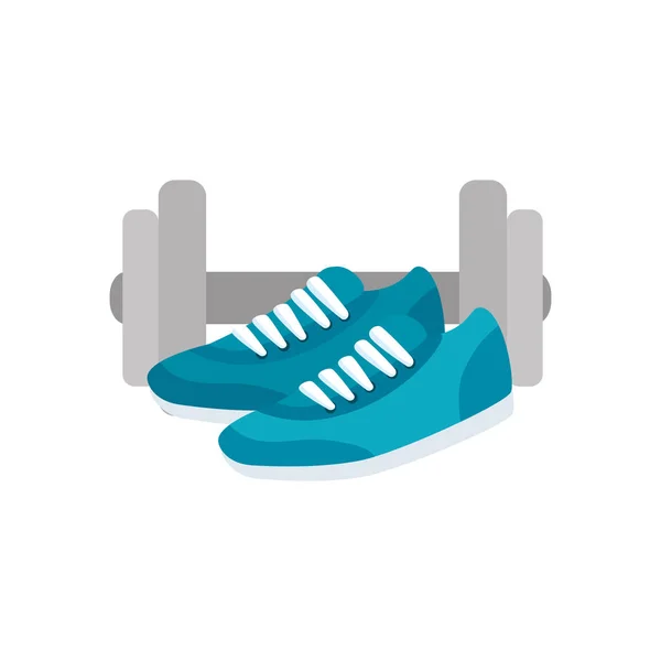 Sapatos de esporte com haltere ícone isolado — Vetor de Stock