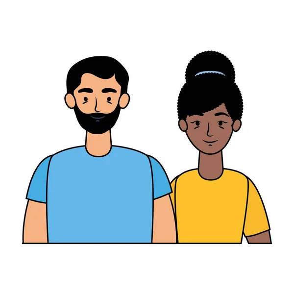 Jong interraciaal paar avatars personages — Stockvector