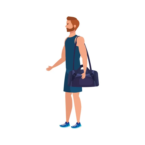 Giovane atleta con borsa palestra avatar personaggio — Vettoriale Stock