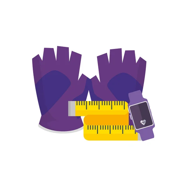 Γάντια χωρίς δάχτυλα με SmartWatch και μέτρο ταινίας — Διανυσματικό Αρχείο