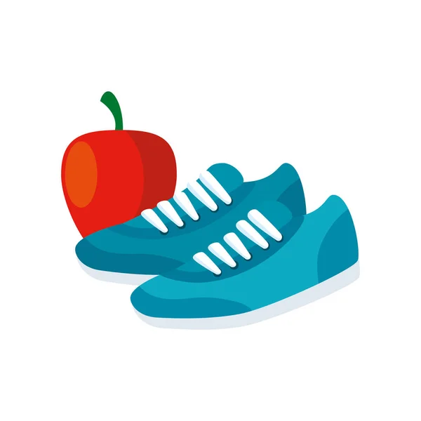 リンゴの果実のアイコンが付いたスポーツの靴 — ストックベクタ