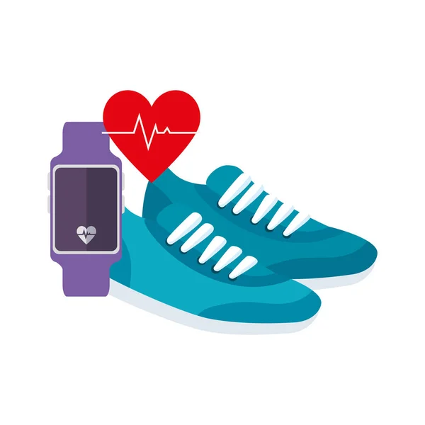 Smartwatch con zapatos de deporte icono aislado — Archivo Imágenes Vectoriales