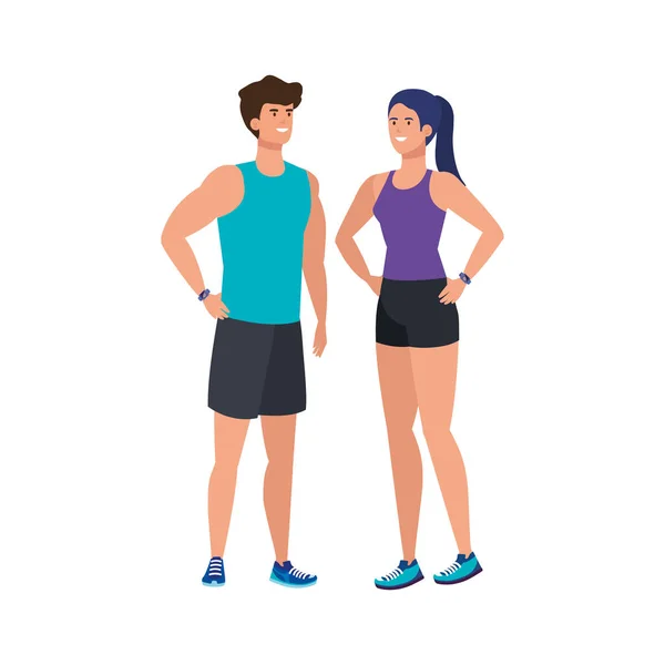 Giovane coppia atleta personaggio avatar — Vettoriale Stock