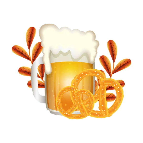 Oktoberfest birra e pretzel design vettoriale — Vettoriale Stock