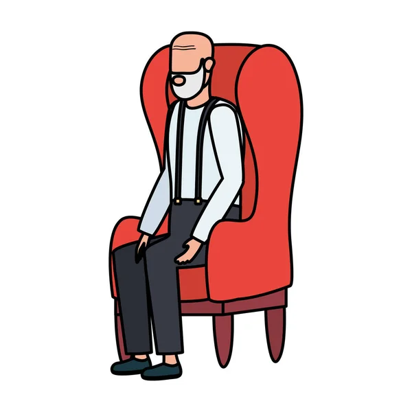 Cute grandfather seated in sofa character — Stock Vector